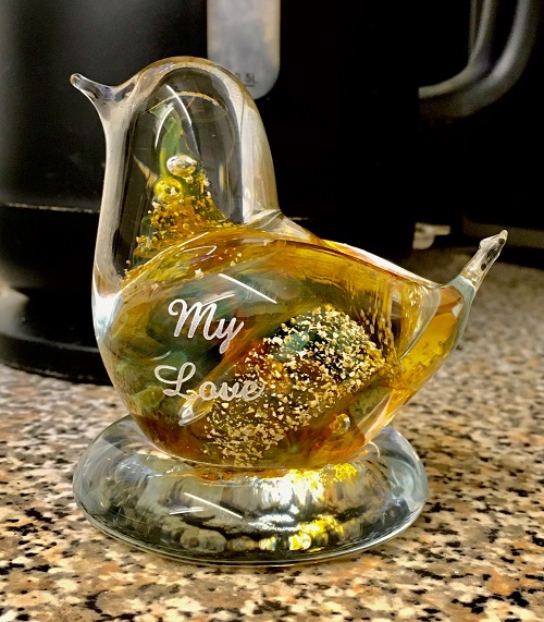 Amber bird with engraving